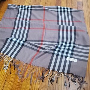 Silk Pashmina Tan and Red Plaid Men's Scarf 27"×74" New
